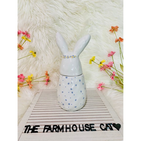 Easter Spring Floral Dimply Ceramic Bunny Canister Jar Home Decor Storage - Picture 4 of 6
